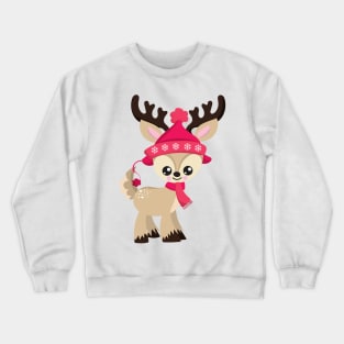 Christmas Reindeer, Cute Reindeer, Red Hat, Xmas Crewneck Sweatshirt